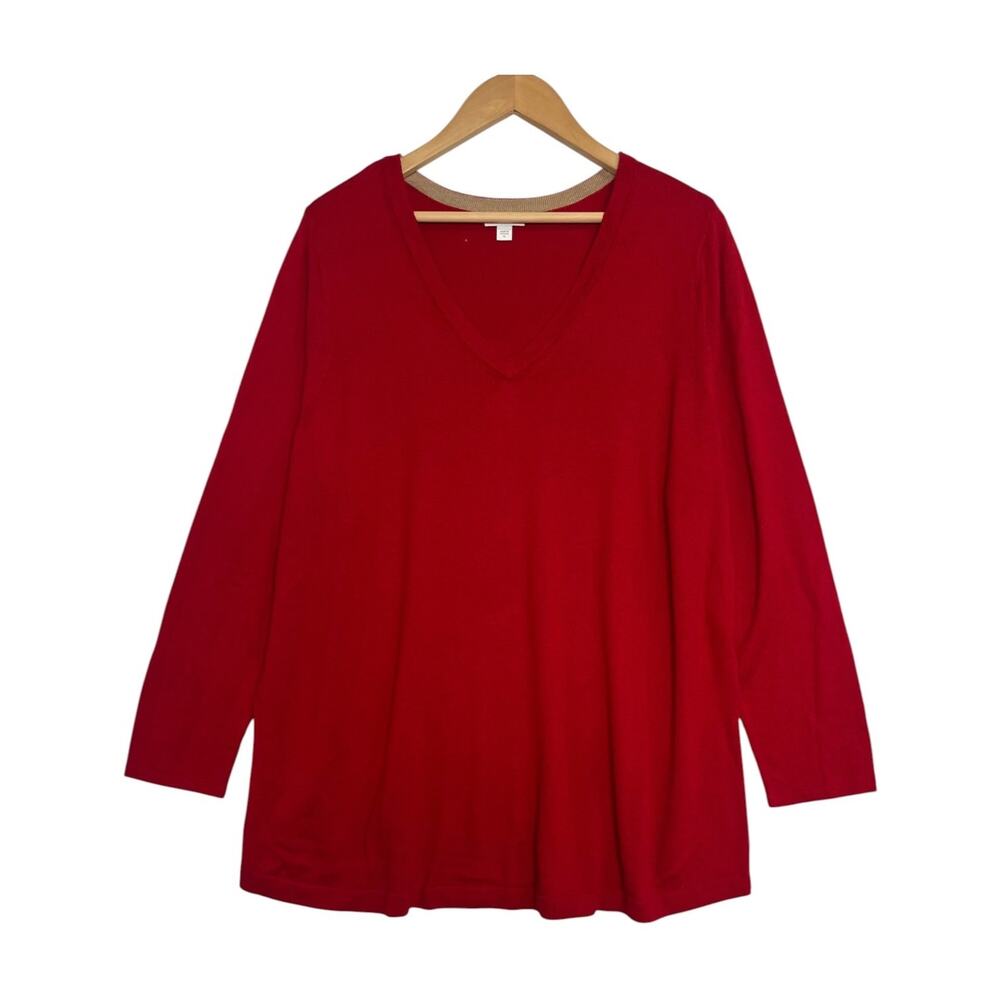 J Jill Sweater Womens XL Red V Neck Long Sleeve Knit Lightweight Casual Classic